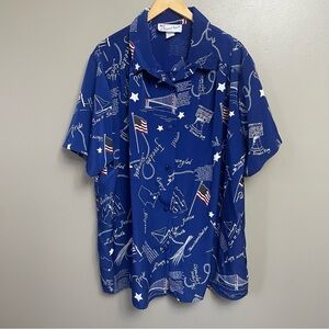 A Personal Touch 2X Button Down Shirt Top Leaves Print Short Sleeve Made USA